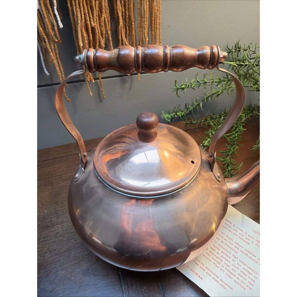 Vintage copper tea kettle NOS W/ Paper Work & Spout Cover